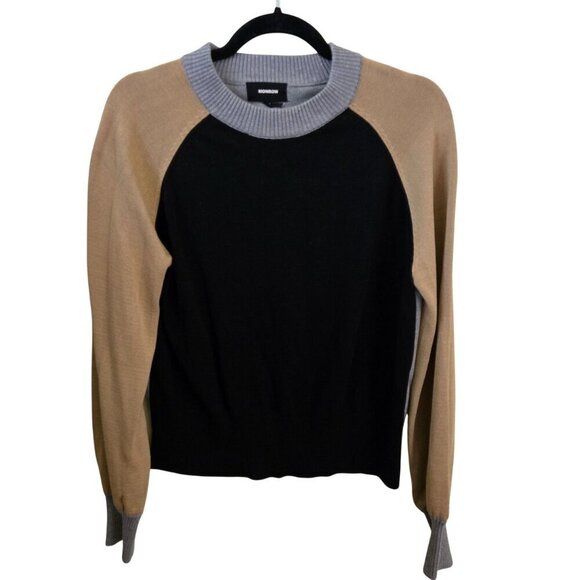 Monrow Neutral Quiet Luxury Color Block Crewneck Pullover Sweater Size S - Picture 2 of 6